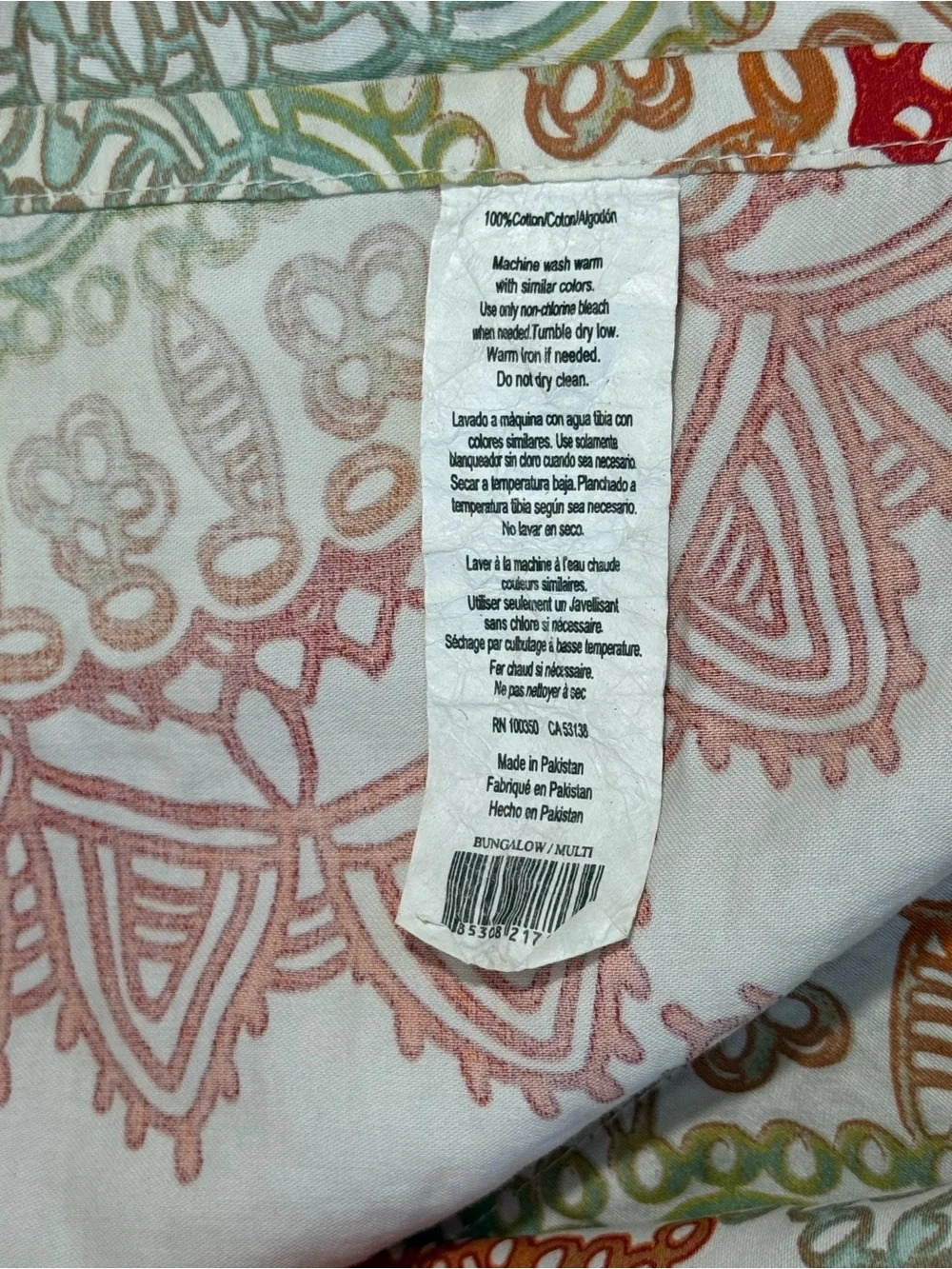 Mandala Print Shower Curtain - White with Orange &Green Accents